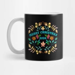 MERRY CHRISTMAS WITH LEAVES AND FLOWERS Mug